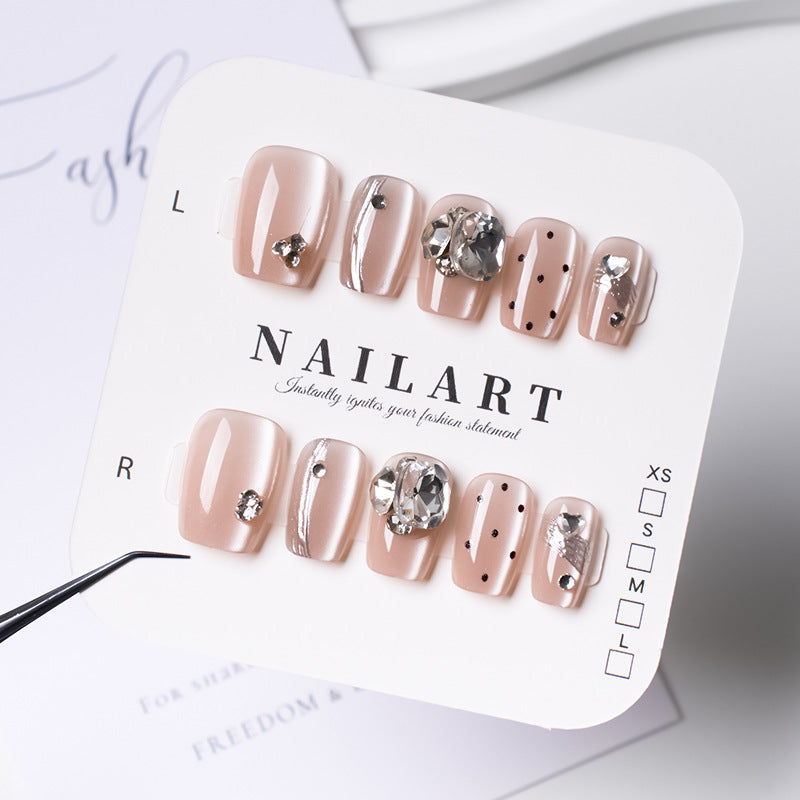 Künstlerisches Press-on-Nagel-Set mit Strass und glänzendem Finish Brehn