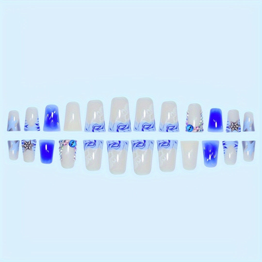 Dekoratives Press-on-Nagelkunst-Set mit Edelsteinakzenten Brehn