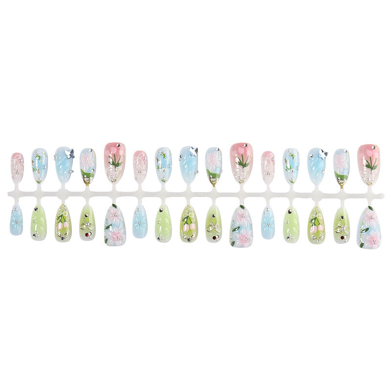 Florale artikulierte Press-On Nagelset Brehn
