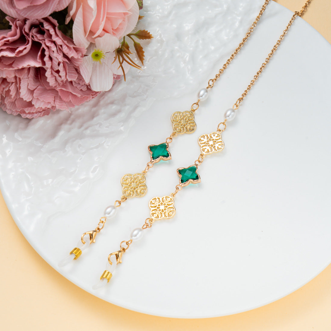 Elegante Edelstein- und Perlen-Brillenband Brehn