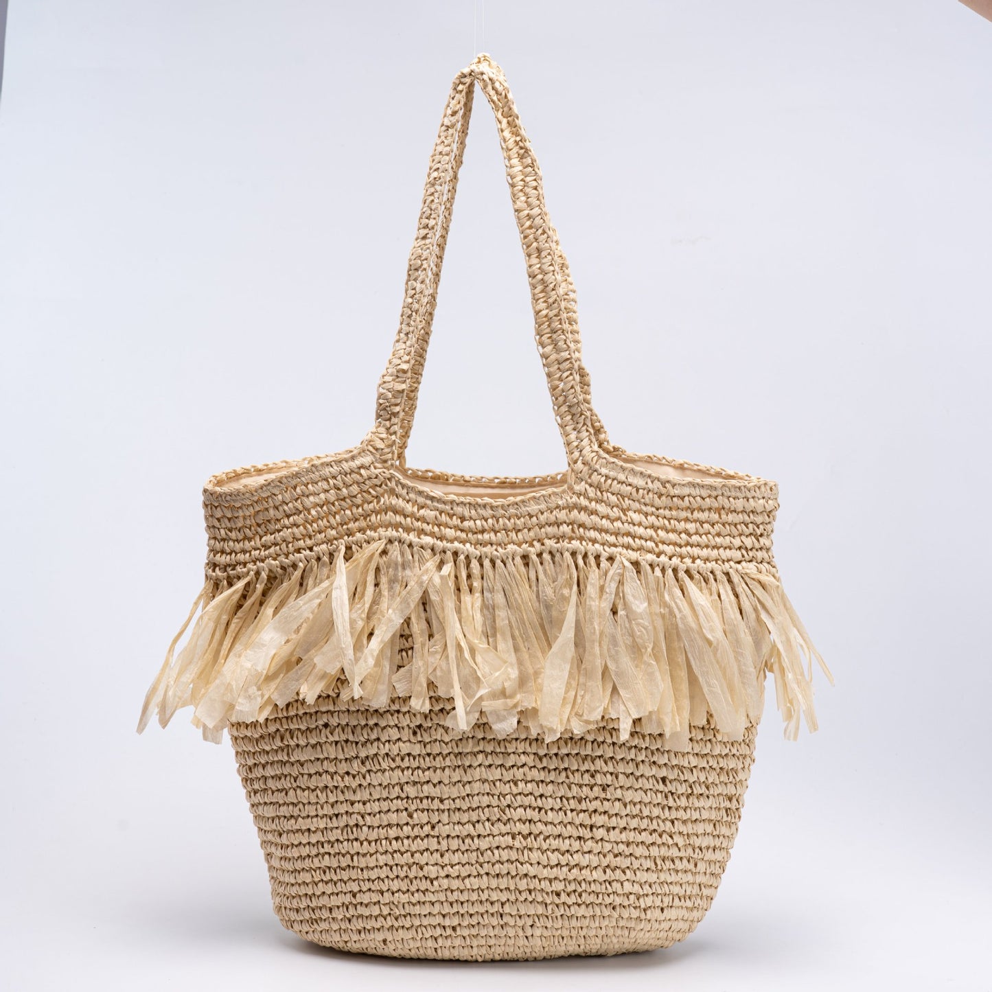 Stroh-Tasche mit Fransen und Modernen Details Brehn
