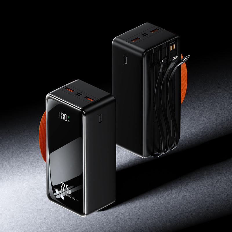 Tragbare Powerbank mit integrierten Ladekabeln und digitaler Displayanzeige Brehn