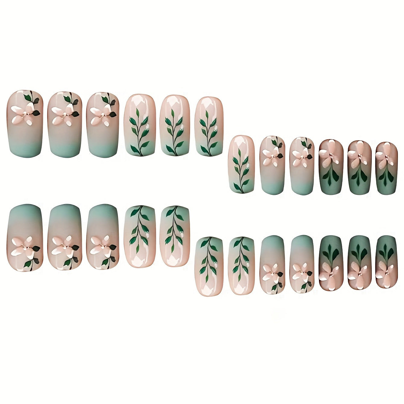Floral Design Press-On Nail Set Brehn
