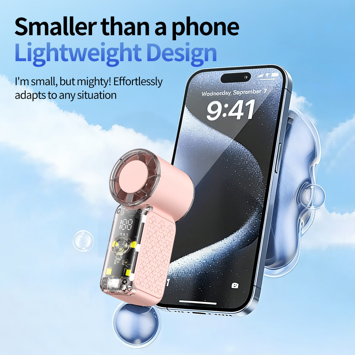 Unisex nan tragbarer handlicher transparenter Kühlschrankventilator mit intelligentem LED-Display und einstellbarem Hochgeschwindigkeitsluftstrom Brehn