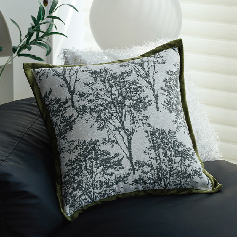 Quadratischer Jacquard-Kissenbezug mit fotorealistischem Baumrelief und samtiger Keder Brehn