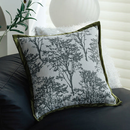 Quadratischer Jacquard-Kissenbezug mit fotorealistischem Baumrelief und samtiger Keder Brehn