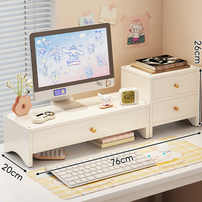 Dual-Höhen Holz Monitorständer und Desktop-Organizer mit zwei Schubladen