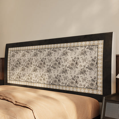 Removable Quilted Upholstered Headboard Slipcover with Framed Toile Floral Panel