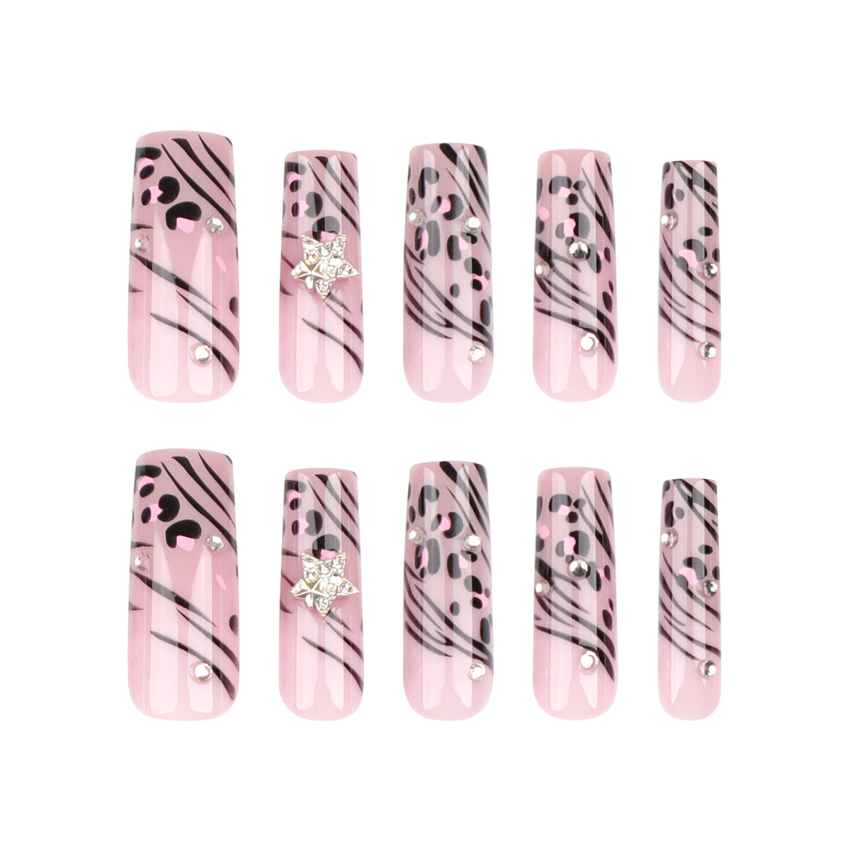 Kunstvolle Nagelkunst mit Zebramuster und Glitzerakzenten Brehn
