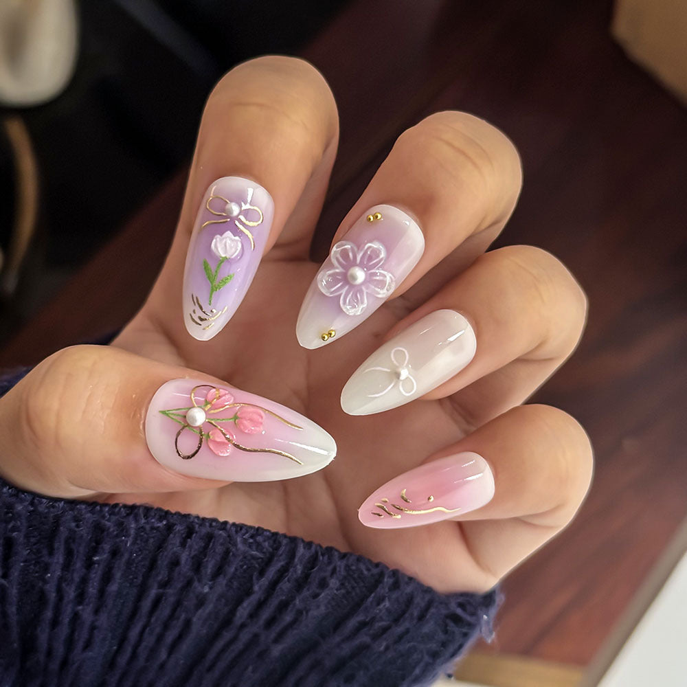 Elegantes Floral-Design Press-On Nagelset Brehn