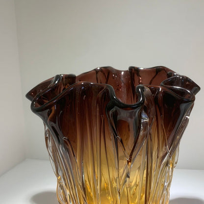 Handgefertigtes Texturiertes Vase Set mit Rüschenrand aus Gradient-Glas Brehn