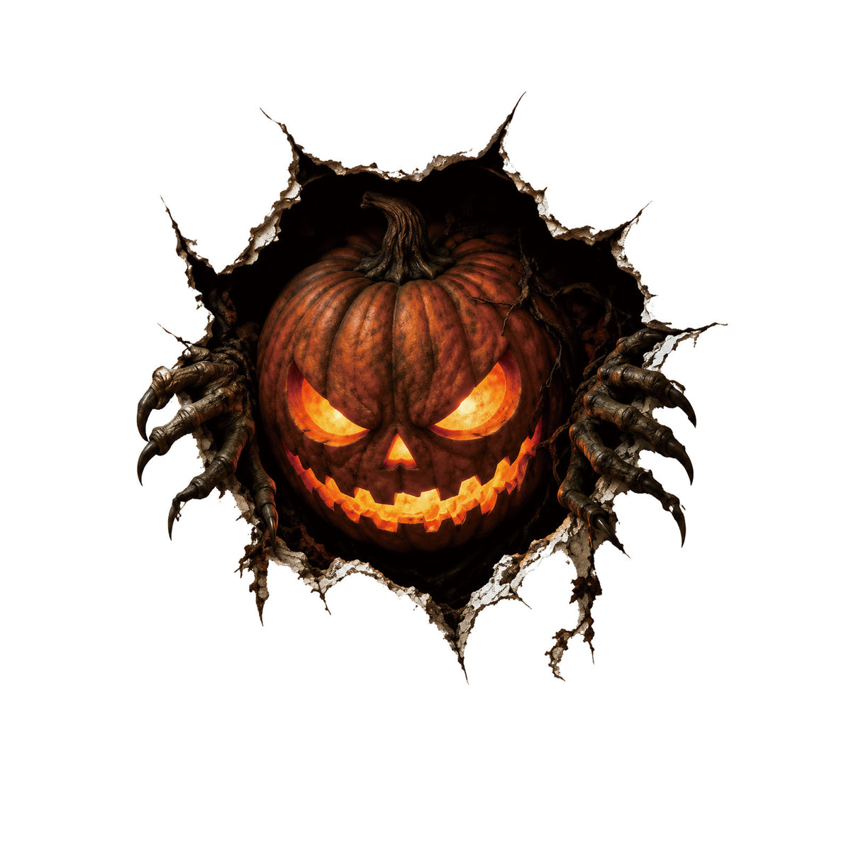 Realistisches 3D Wandtattoo Halloween‑Hexe mit durchbrechender Wand und Süßigkeiten