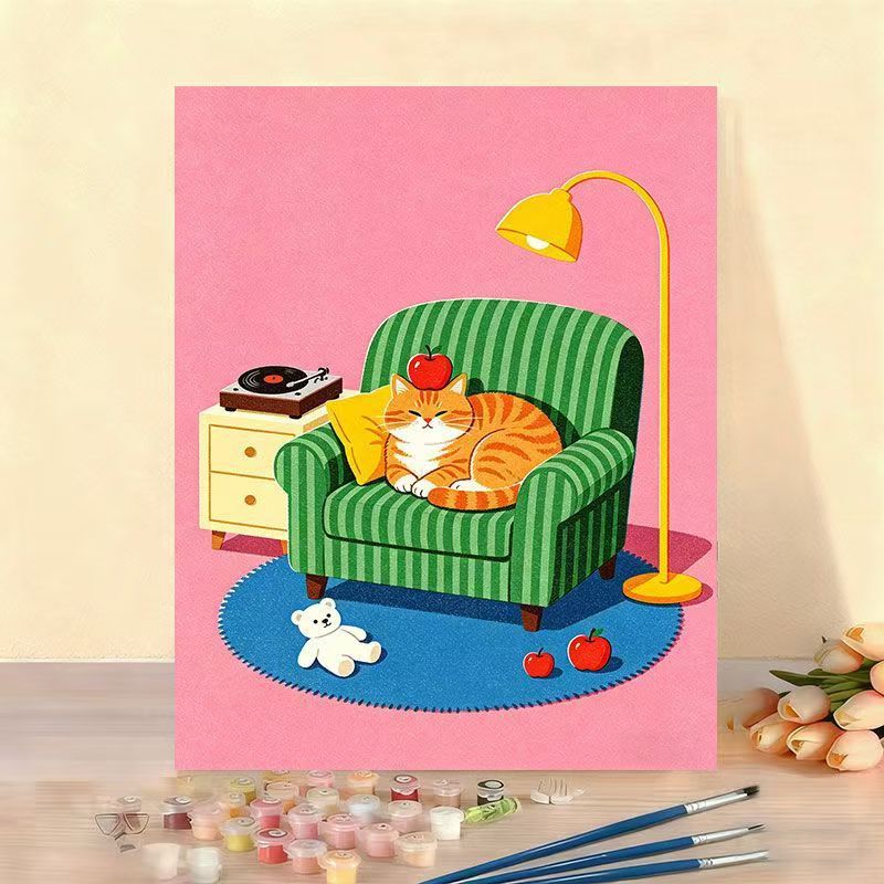 Verspielt Katze Illustration Leinwand Kunstwerk Brehn
