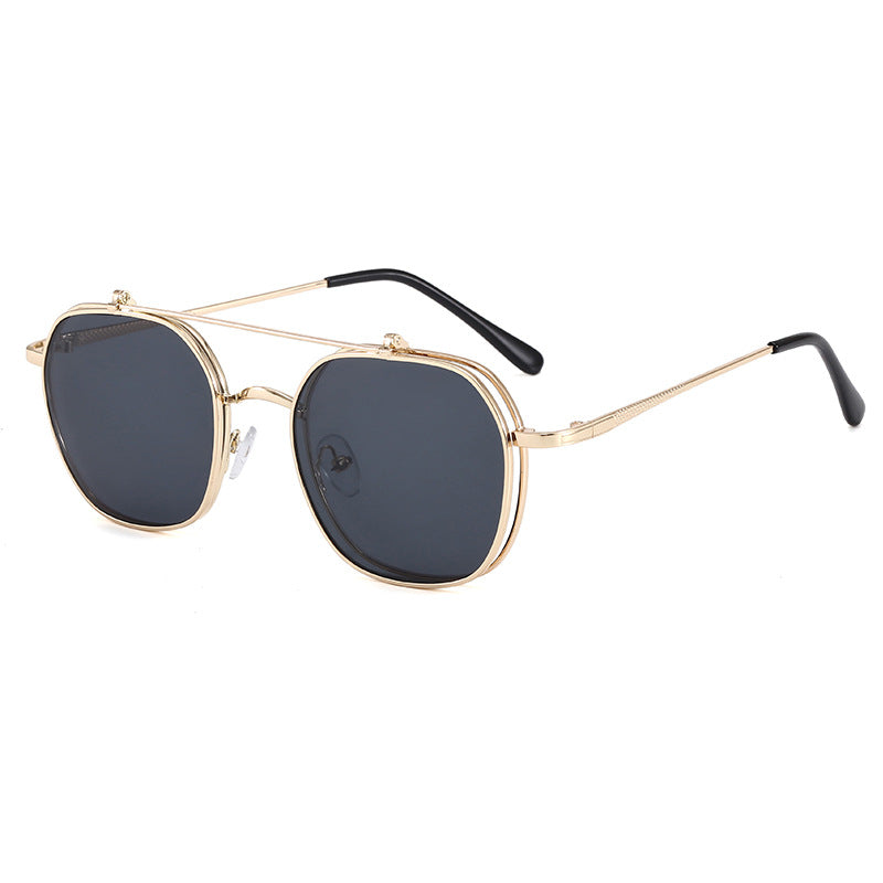 Damen geometrische Oversized-Sonnenbrille mit elegantem goldenem Rahmen Brehn