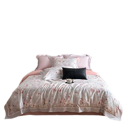 Luxuriöses Satin-Feeling Floral Bettwäsche-Set mit Bettdeckenbezug, Kissenbezügen und dekorativen Shams