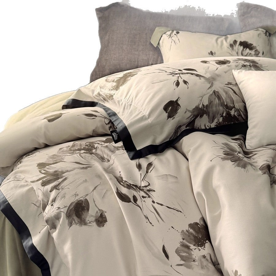 Blumendruck Baumwollsatin Bettbezug Set mit Wendeseite und Paspelrand