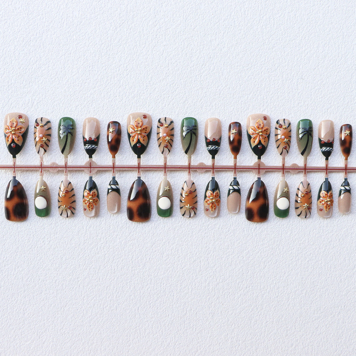 Tropisch inspiriertes handwerkliches Press-On Nagelset