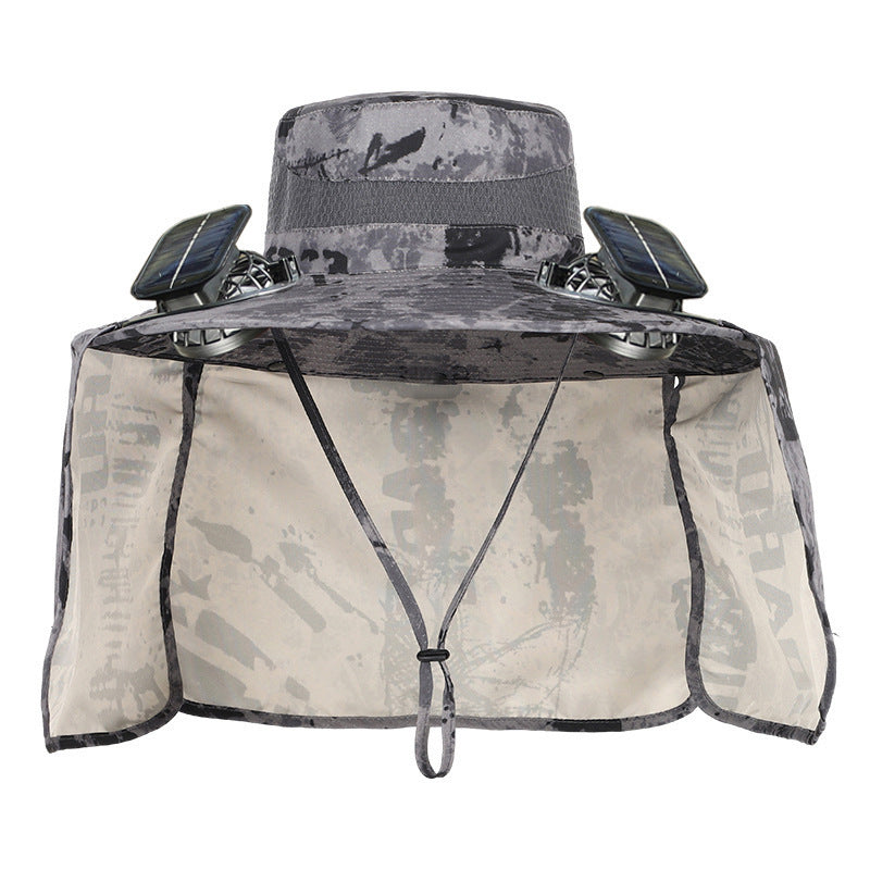 Sonnenhut mit Nackenschutz und integrierten solarbetriebenen Doppelventilatoren Brehn