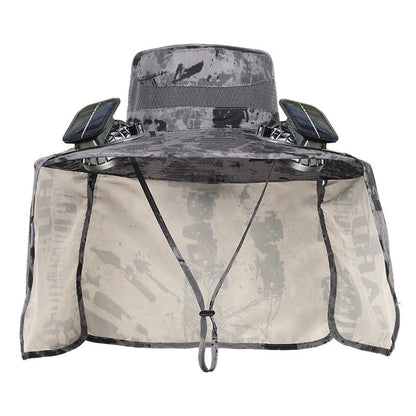 Sonnenhut mit Nackenschutz und integrierten solarbetriebenen Doppelventilatoren Brehn