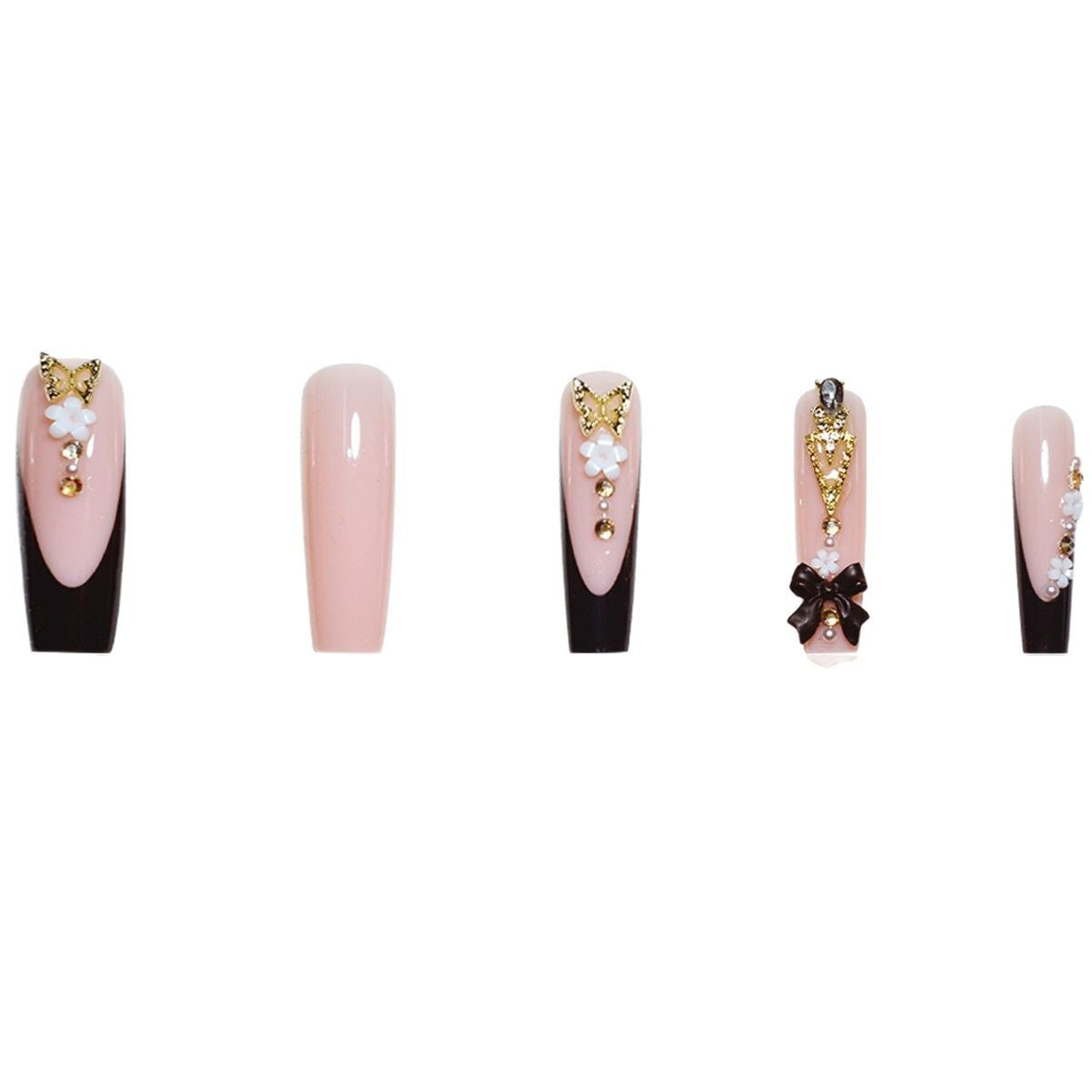 Luxuriöse 3D-Blumen Press-On Nagelkunst Brehn