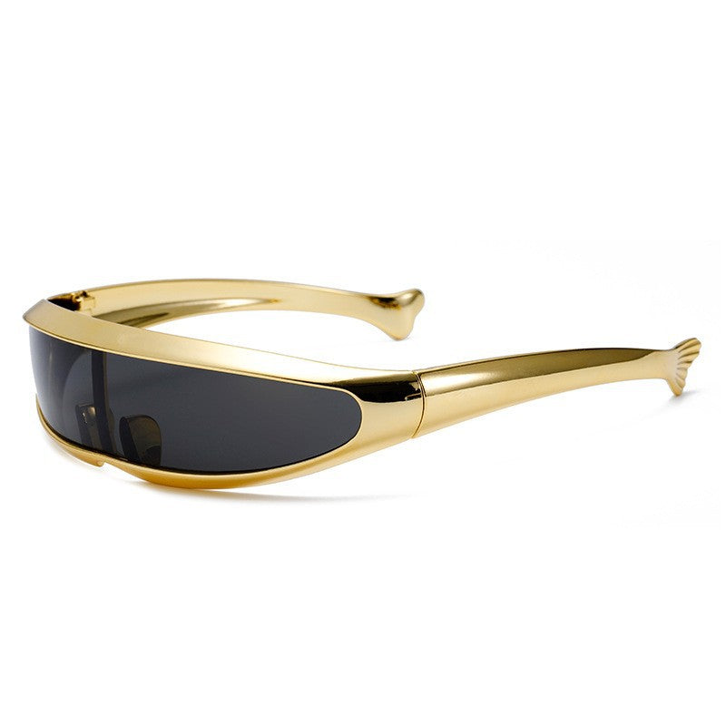 Damen Futuristische Designer-Sonnenbrille mit stilvollem goldenen Rahmen Brehn