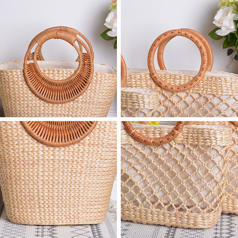 Damen handgefertigte Strandtasche mit geflochtenen Griffen Brehn