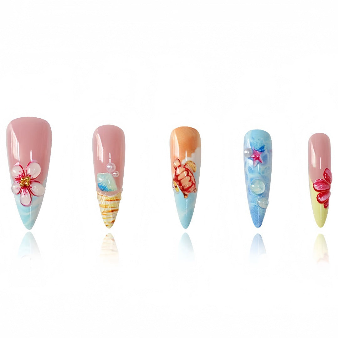 Künstlerisch vom Meer inspiriertes Press-On-Nagelset Brehn