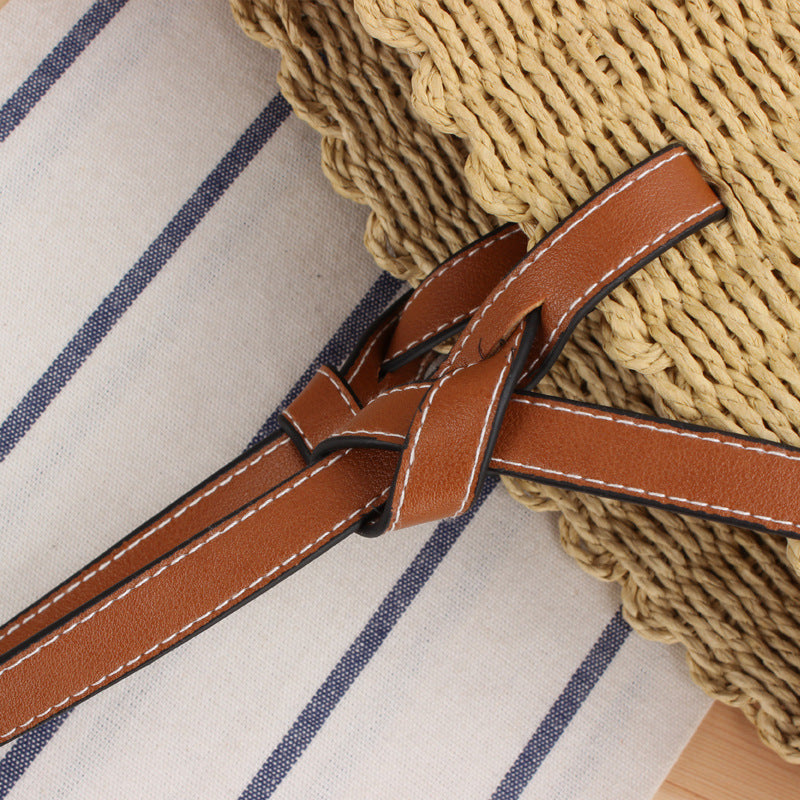 Handtasche Aus Geflochtenem Naturmaterial mit Eleganten Ledergriffen Brehn