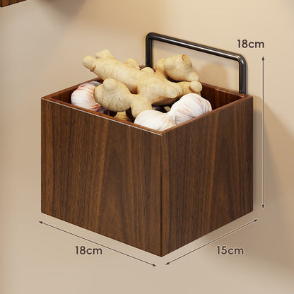 Wandmontierte Holzoptik Küchenlagerbox Organizer mit Klebehalterung