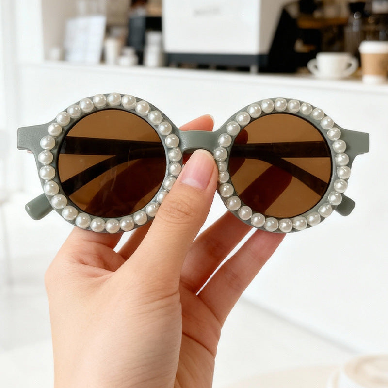 Elegante perlenverzierte runde Sonnenbrille Brehn