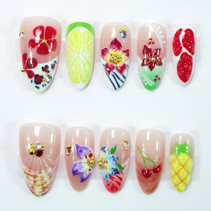 Kunstnagelset mit tropischen Fruchtmotiven Brehn