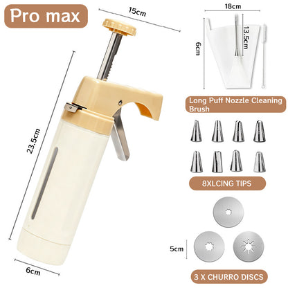 Manual Cookie Press and Churro Maker Set with 22 Decorative Discs and Icing Nozzles