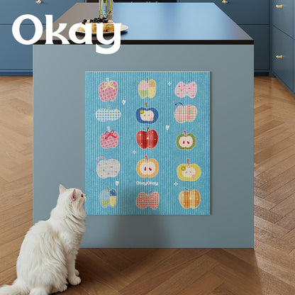 Absorbent Ribbed Microfiber Multi-Purpose Kitchen & Pet Mat with Playful Apple Patchwork Print