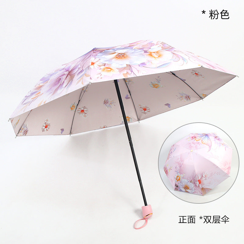 Damen eleganter Falt-Regenschirm mit floralen Motiven Brehn