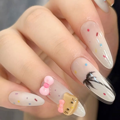 Thematische Nagelkunst Press-On Nägel mit süßen Charakter- und Schleifendesigns Brehn