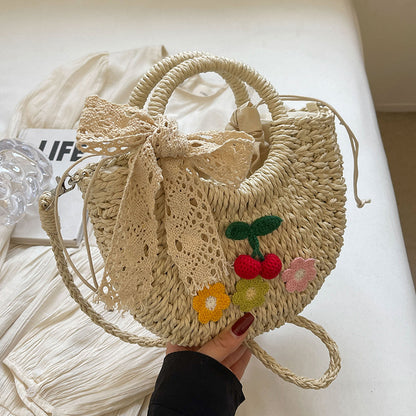 Handgefertigte Blumenakzent-Stroh-Handtasche