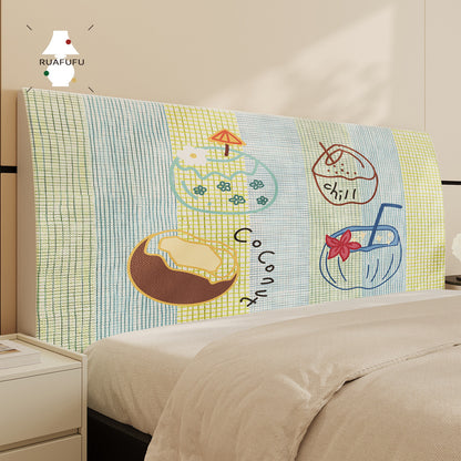 Quilted Decorative Headboard Cover Protector with Tropical Coconut Print