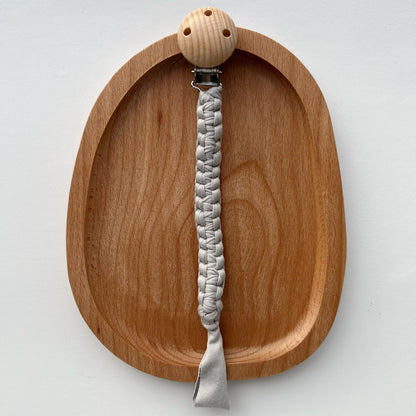 Geflochtener Baumwoll-Schnullerclip mit Holz-Sicherheitsclip