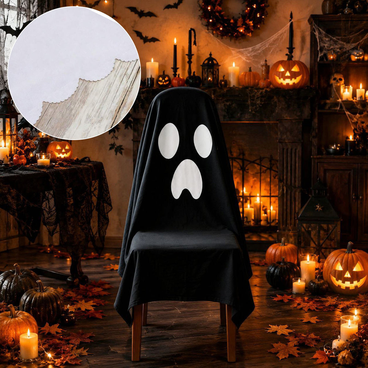 Halloween Stuhlhusse aus Baumwolle mit gespenstischem Gesicht und gezacktem Saum