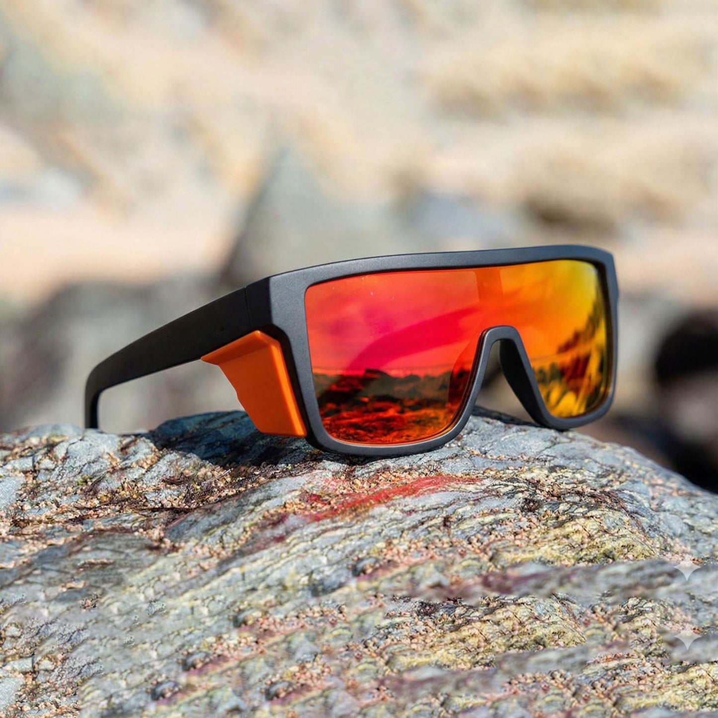 Damen Sportsonnenbrille im modernen Design mit breitem Rahmen und polarisierenden Gläsern Brehn