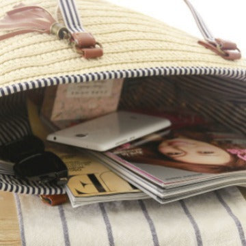 Geflochtene Strandtasche mit Eleganten Ledergriffen Brehn