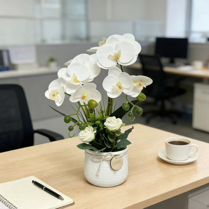 Elegante Kunst-Orchidee und Rosenpflanzenarrangement für Dekor