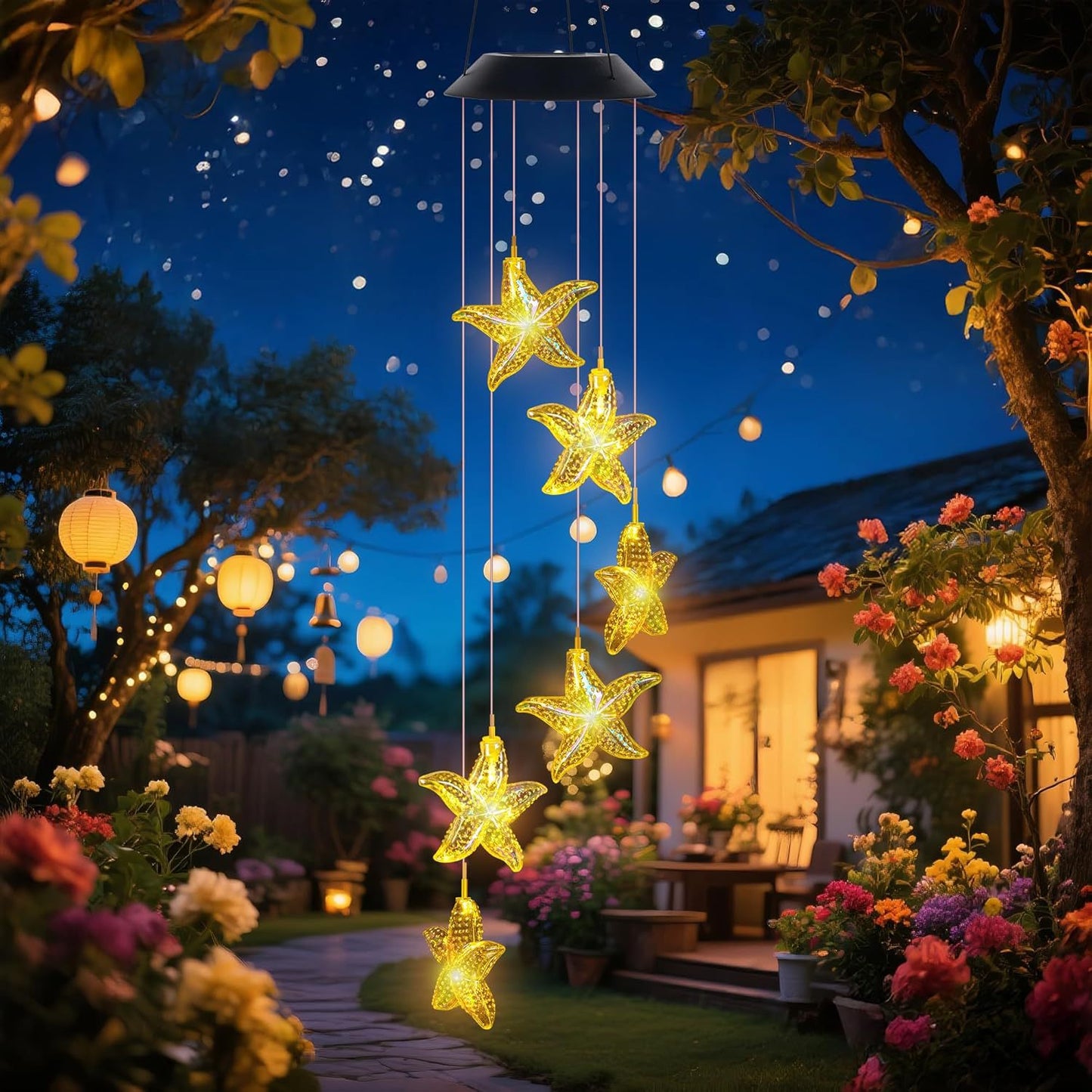 Dekorative Solar-LED-Sternhai-Windspiel Hängeleuchte Gartenlicht Brehn