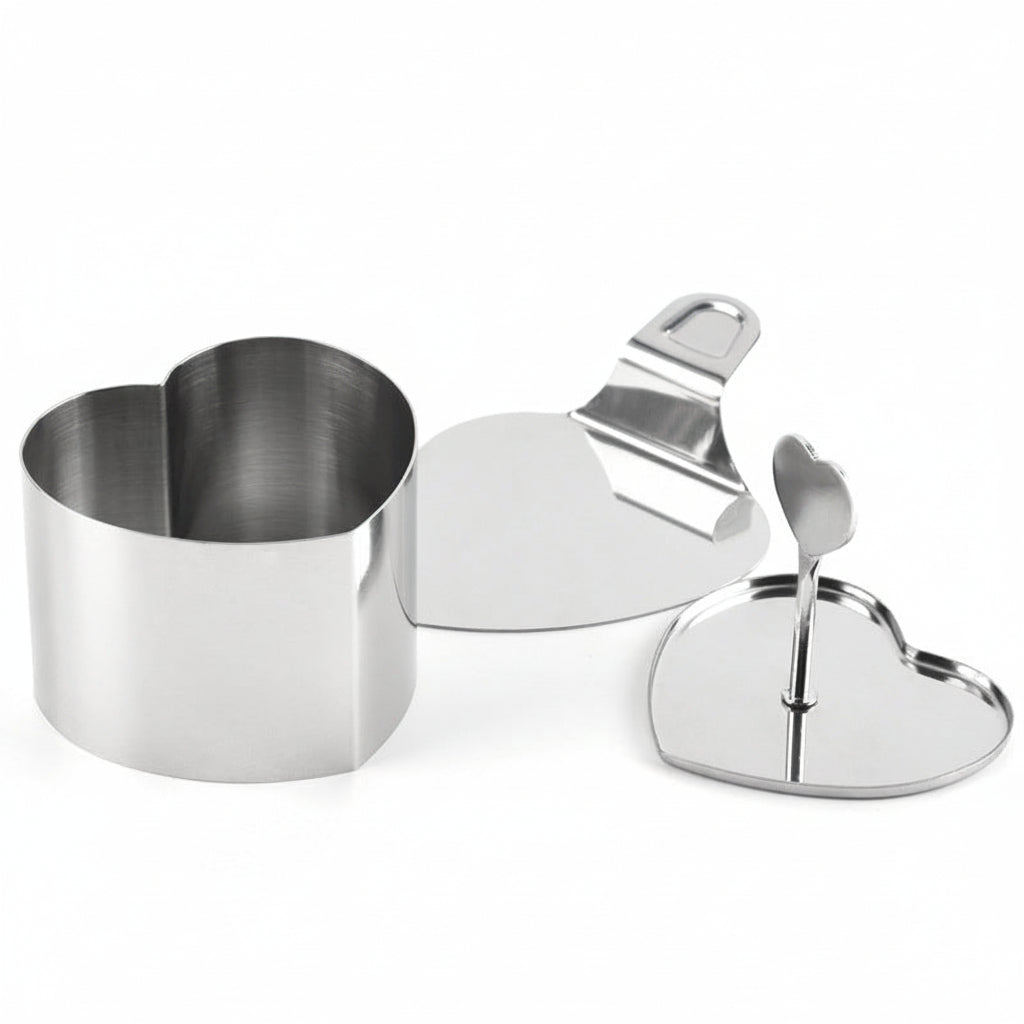 Edelstahl-Backring und Dessertsformer Set mit Herzförmigem Stecher und Portionierer Brehn