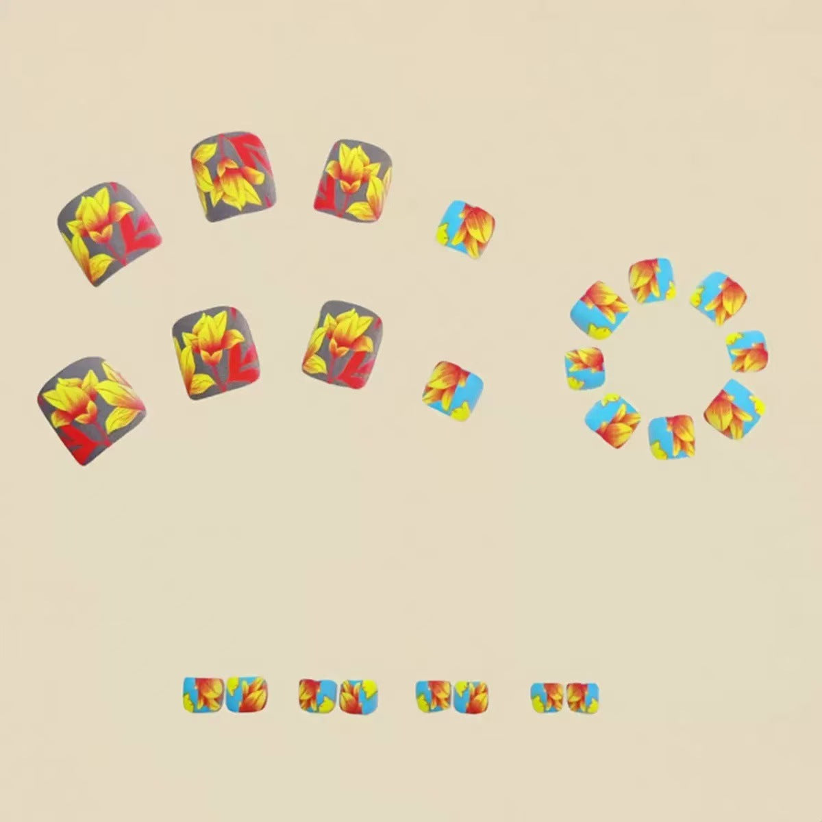 Kunstnagelset mit exotischem Blütenmotiv Brehn