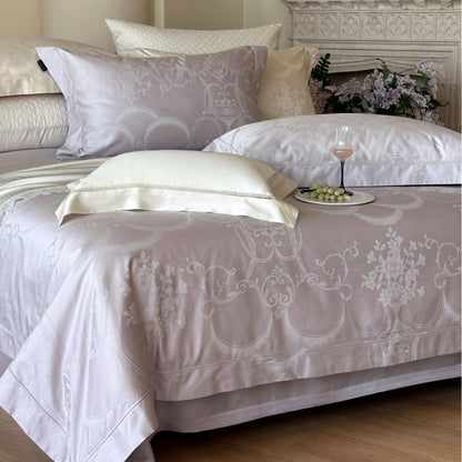 Premium Jacquard Damask Bettwäsche Ensemble mit gequilteten Euro Kissen