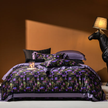 Luxuriöses Satin-Mix Wendebettbezug-Set mit dekorativer Bordüre und Kissenbezügen