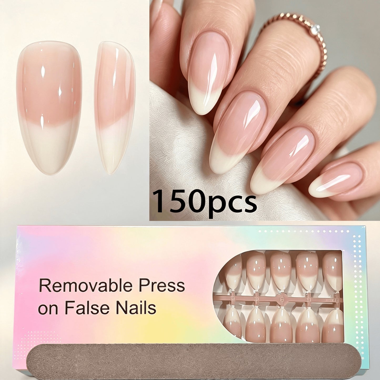 Entfernbares Press-On-Nagelset mit französischem Spitzen Design Brehn