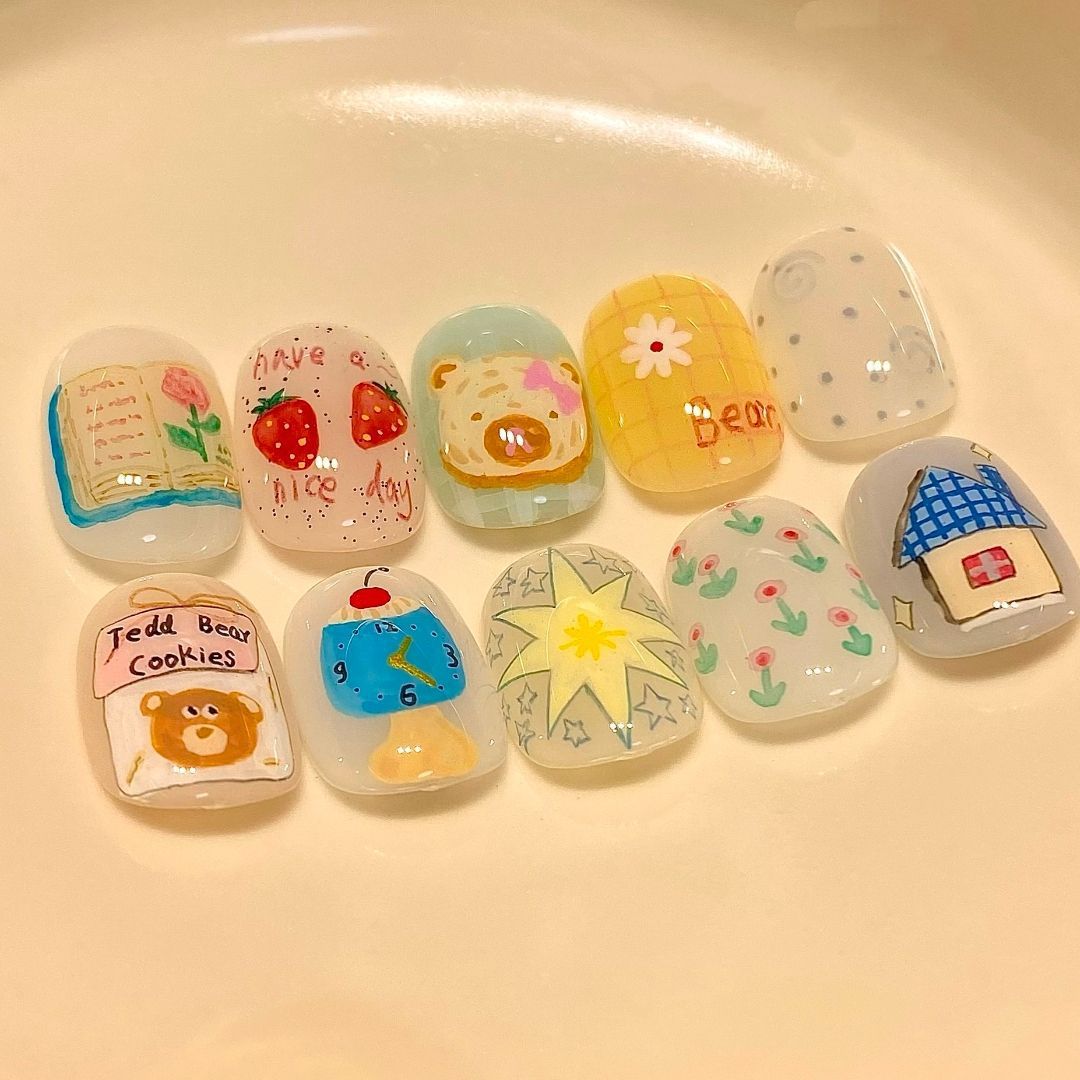 Künstlerisches Kaffee-inspiriertes Press-On Nagelkunst Set Brehn