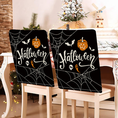 festliche Halloween-Stuhlhussen aus dehnbarem Polyester mit Hexenhut- und Schriftzug-Motiv